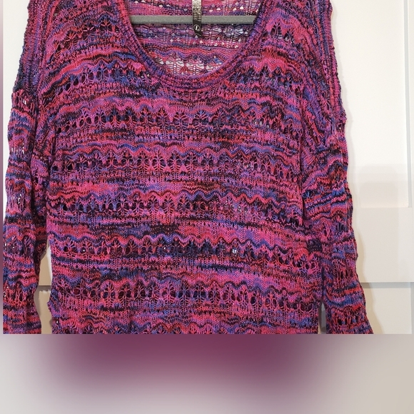 Kensie Open Knit Sweater Pink Purple Blue Size Large - Picture 4 of 13
